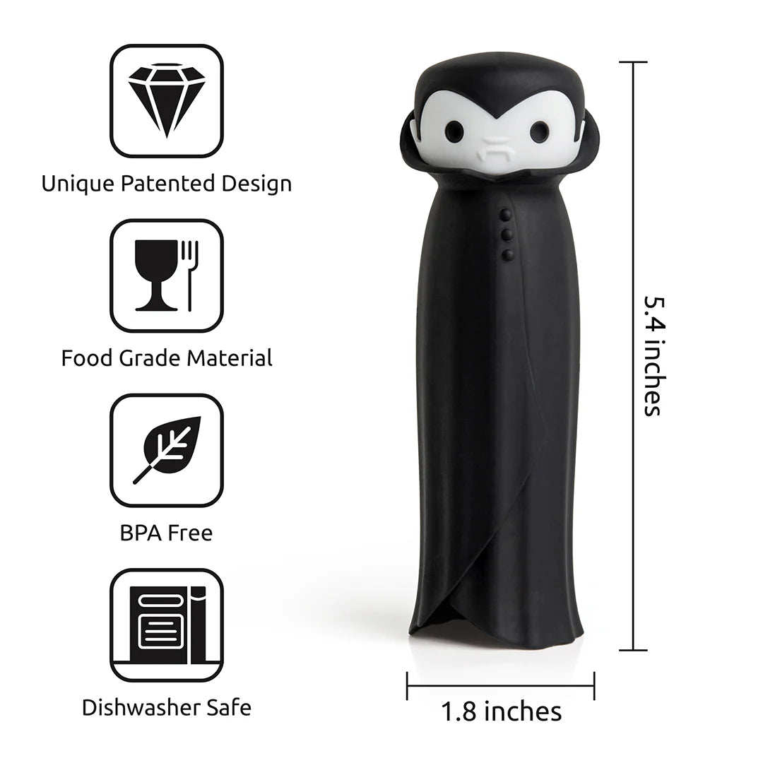 Drac N Roll: Cartoon vampire garlic peeler by OTOTO, BPA-free, dishwasher-safe.