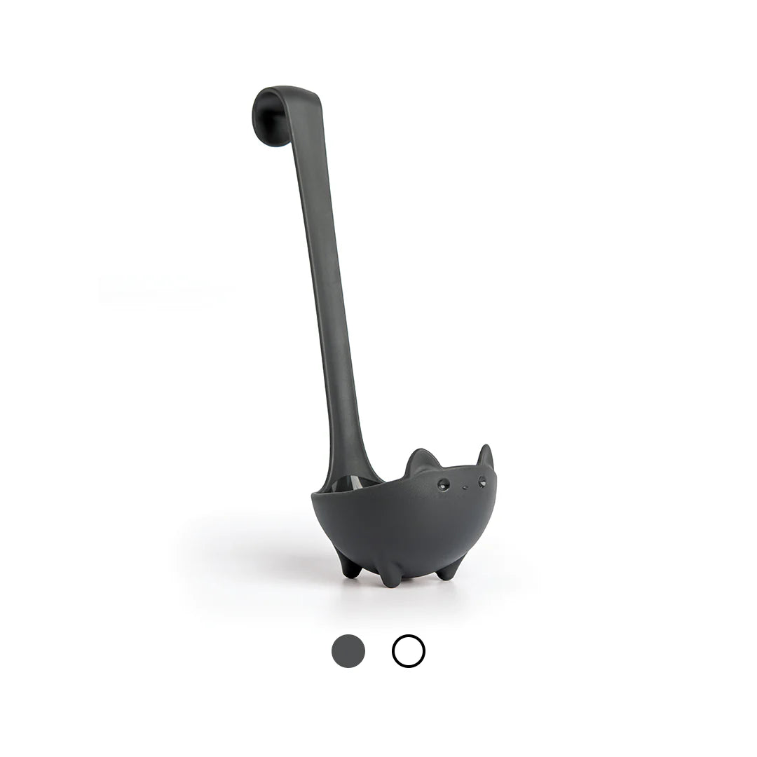 Meet Katie: a black cat-shaped ladle with a long handle and cute ears.