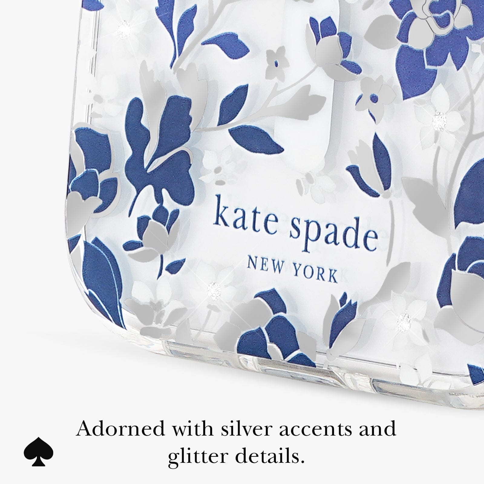Adorned with silver accents and glitter details