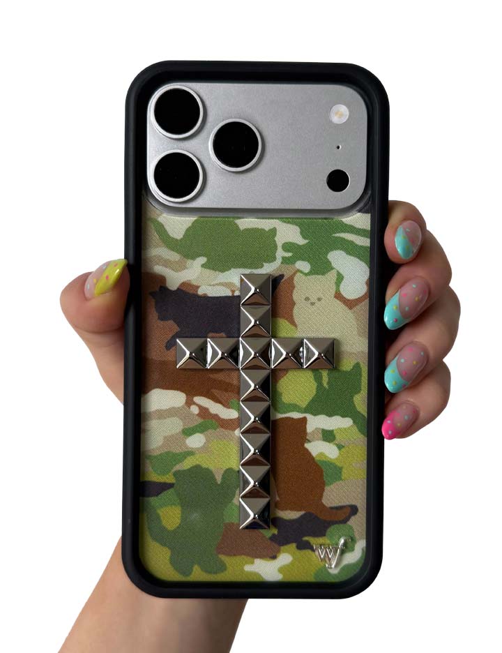 Hand Pic Image 01 Stud Cross Cat Camo iPhone Case