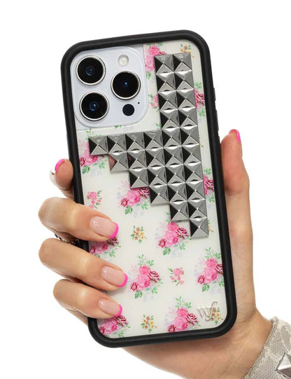 復古花卉釘飾iPhone手機殼