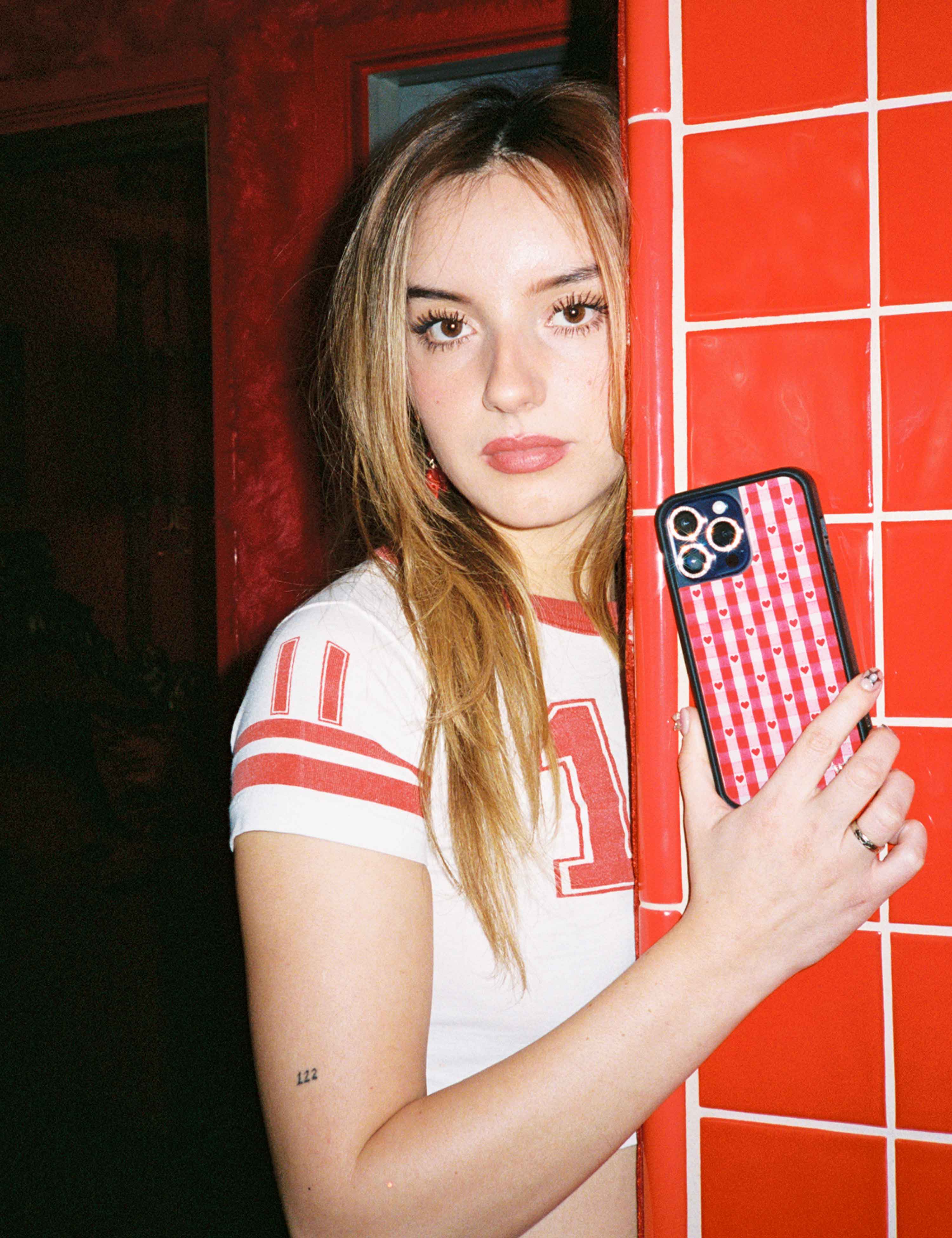 Wildflower Red Gingham Heart iPhone Case Lifestyle Image 02