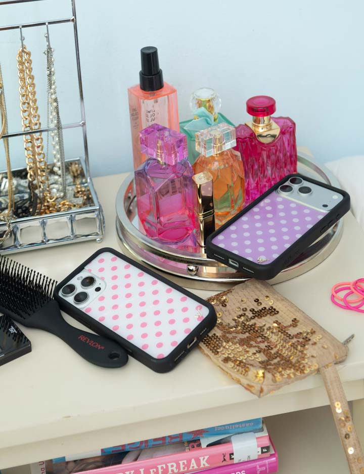 Supporting Image 03 Polka Dot Lavender and White iPhone Case