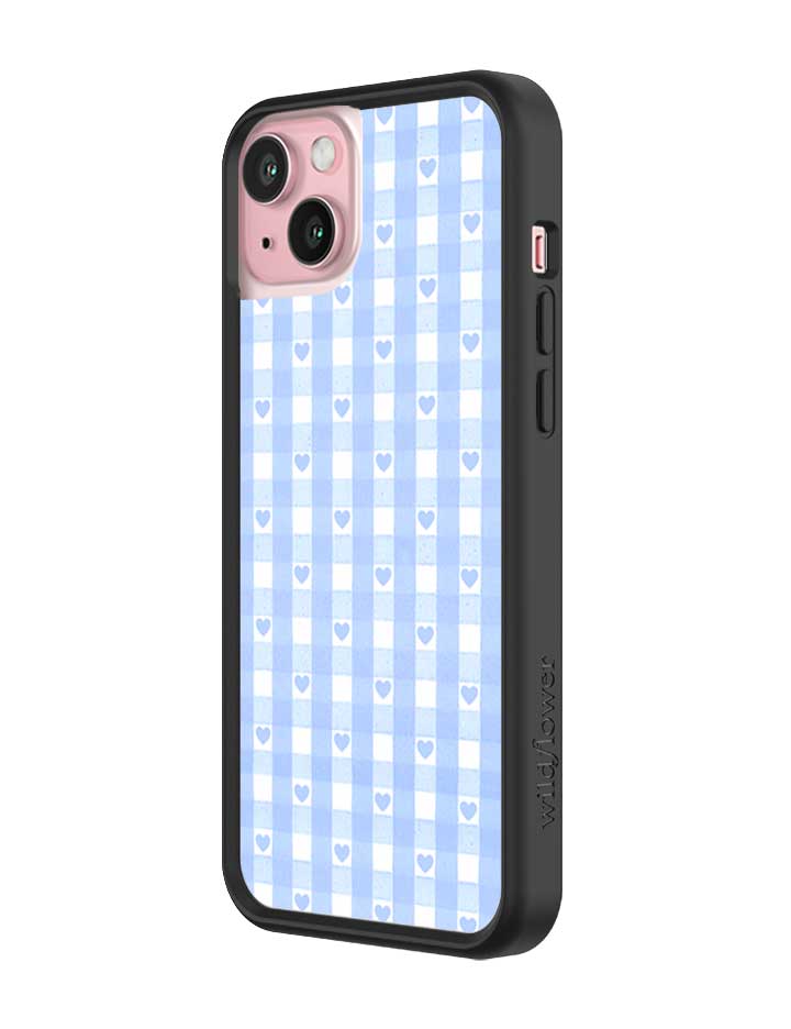 Wildflower iPhone case 15 Plus Blue Gingham Hearts Vintage Cute Classic 2