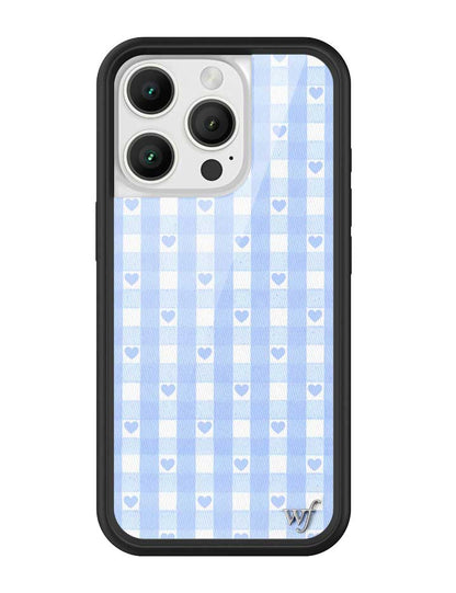 Wildflower iPhone case 16 Pro Blue Gingham Hearts Vintage Cute Classic