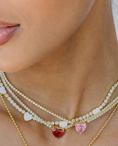 ENAMEL HEART TENNIS NECKLACE
