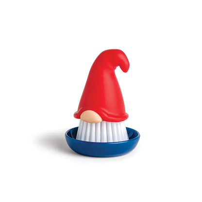 Beardy OTOTO dish brush with red hat and blue base, perfect for kitchen chores!.