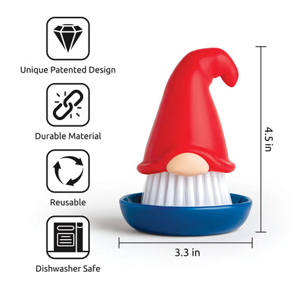 OTOTOs Beardy dish brush, with a red hat and blue base, is ideal for design, durability, and kitchen chores.