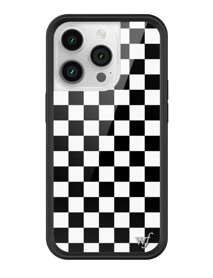 wildflower iphone case 14 pro black checkers black white