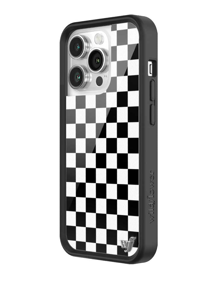 wildflower iphone case 14 pro black checkers black white