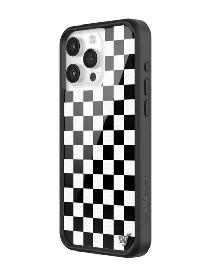 wildflower iphone case 15 pro max black checkers black white