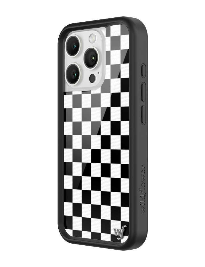 wildflower iphone case 16 pro black checkers black white