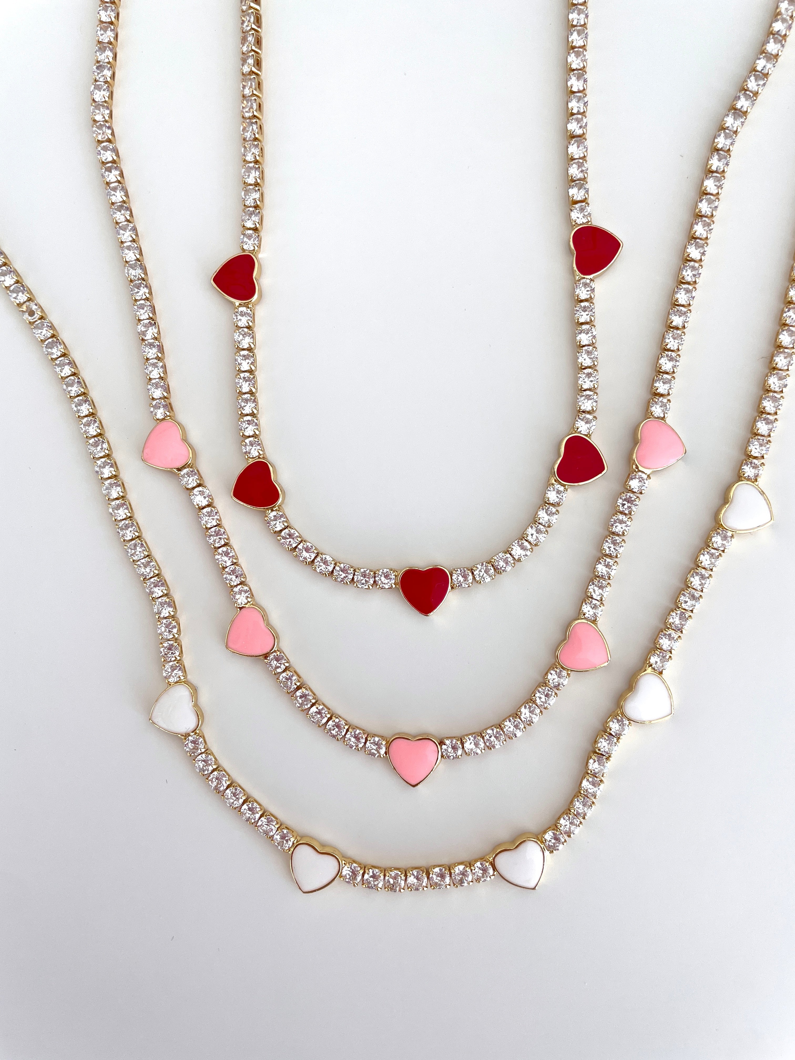 ENAMEL HEART TENNIS NECKLACE
