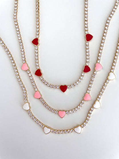 ENAMEL HEART TENNIS NECKLACE