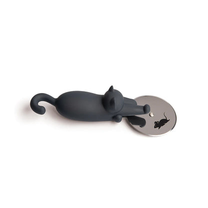 A Kitty-Cut figurine of a black cat reaching for its mouse reflection in a mirror.