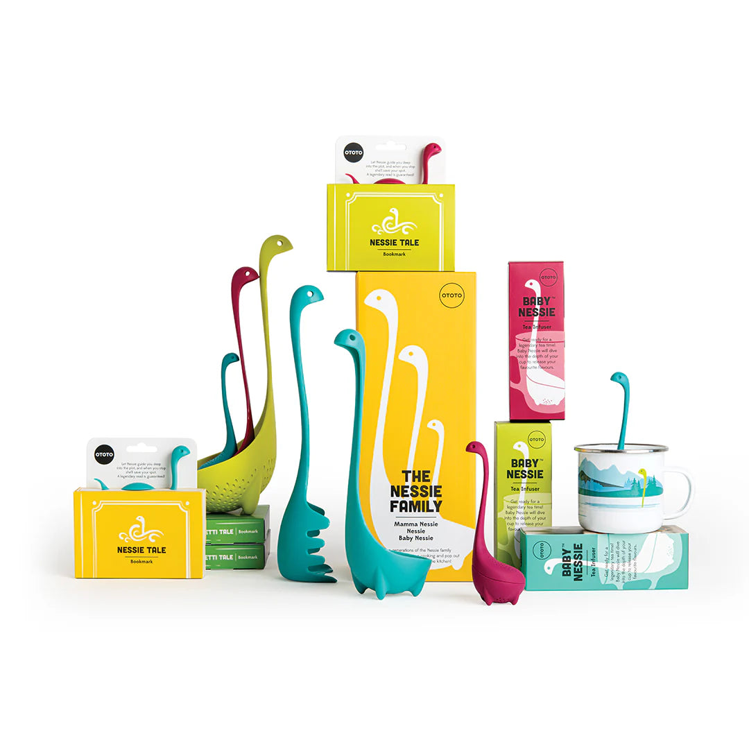 Discover OTOTOs vibrant kitchen tools, like the Papa Nessie pasta spoon, in playful packaging.