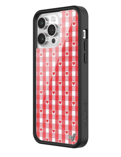 Wildflower Red Gingham Heart iPhone 14 Pro Max Case