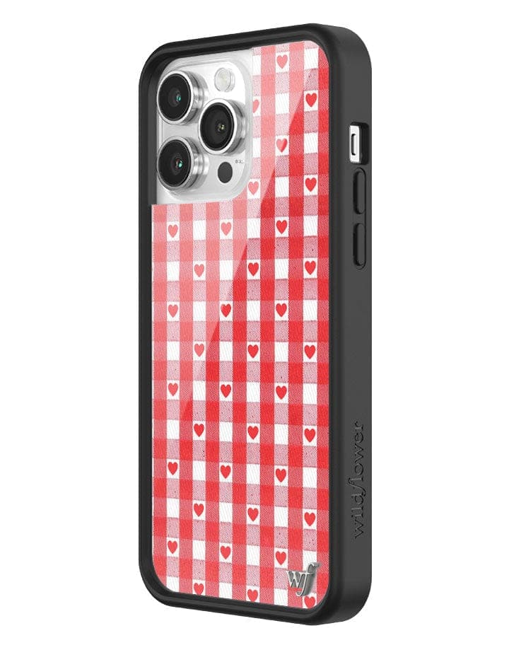 Wildflower Red Gingham Heart iPhone 14 Pro Max Case