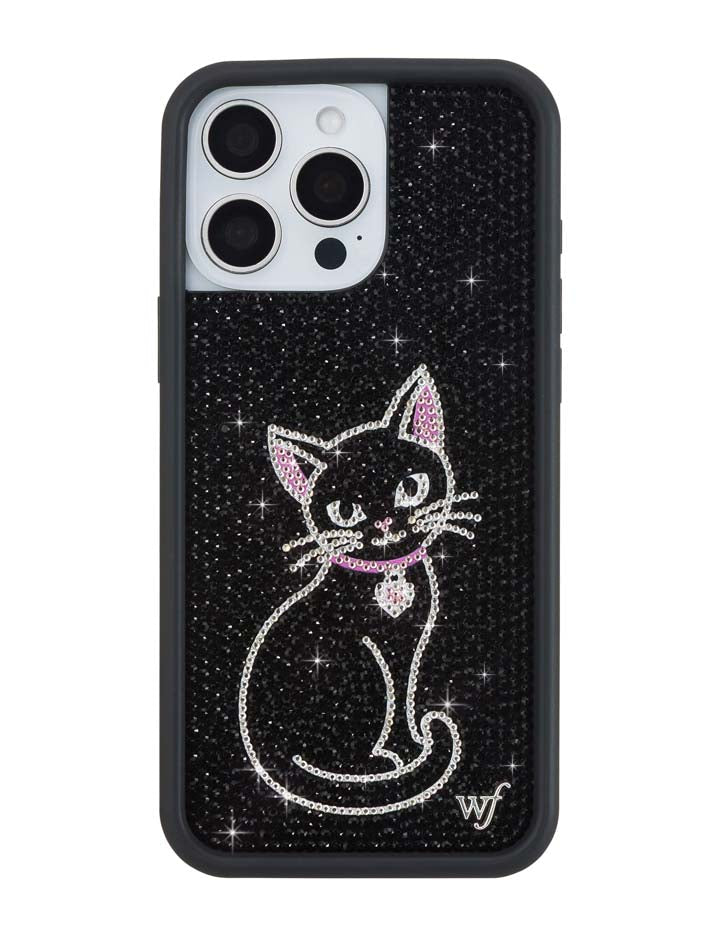 Wildflower iPhone case 16 Pro Max Rhinestone Black Cat Pink Cute