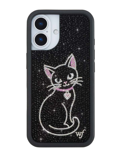 Wildflower iPhone case 17 Rhinestone Black Cat Pink Cute