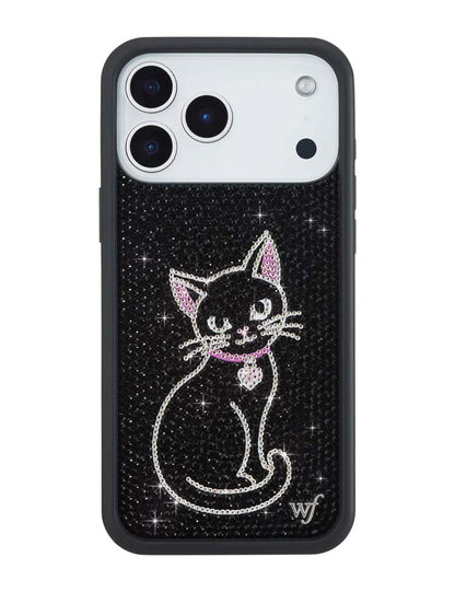 Wildflower iPhone case 18 Pro Max Rhinestone Black Cat Pink Cute
