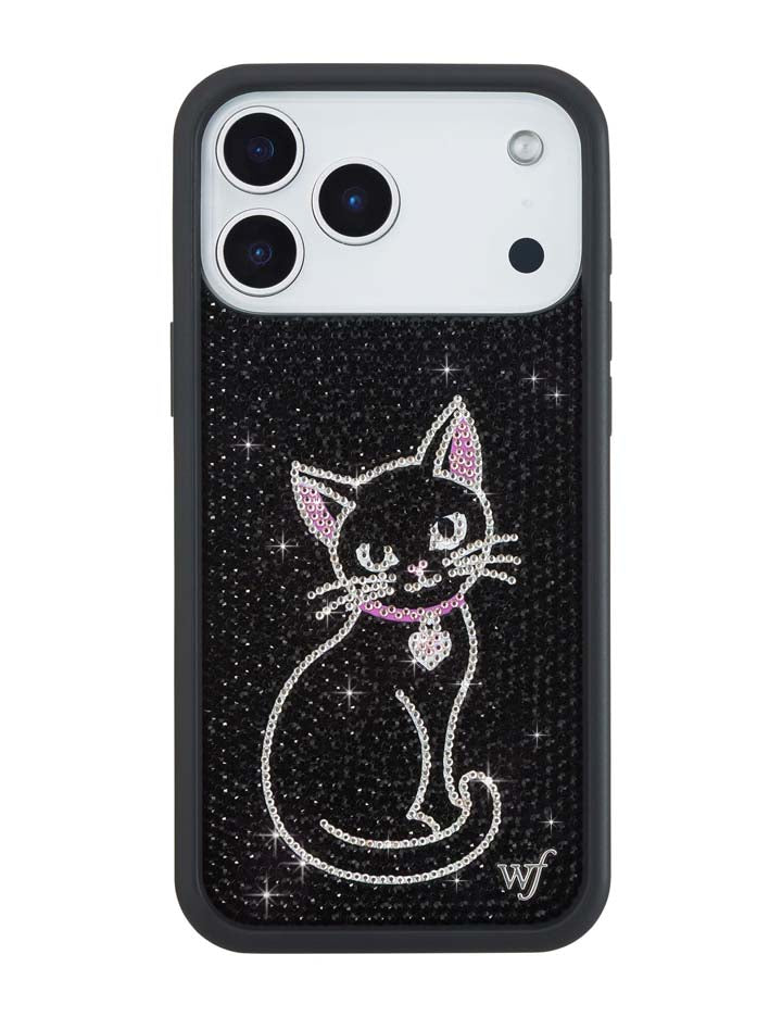Wildflower iPhone case 18 Pro Max Rhinestone Black Cat Pink Cute