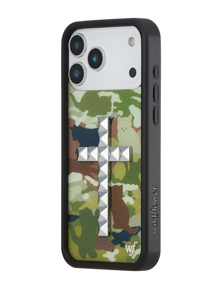 Wildflower iPhone case 17 Pro Max Stud Cross Cat Camo Cute