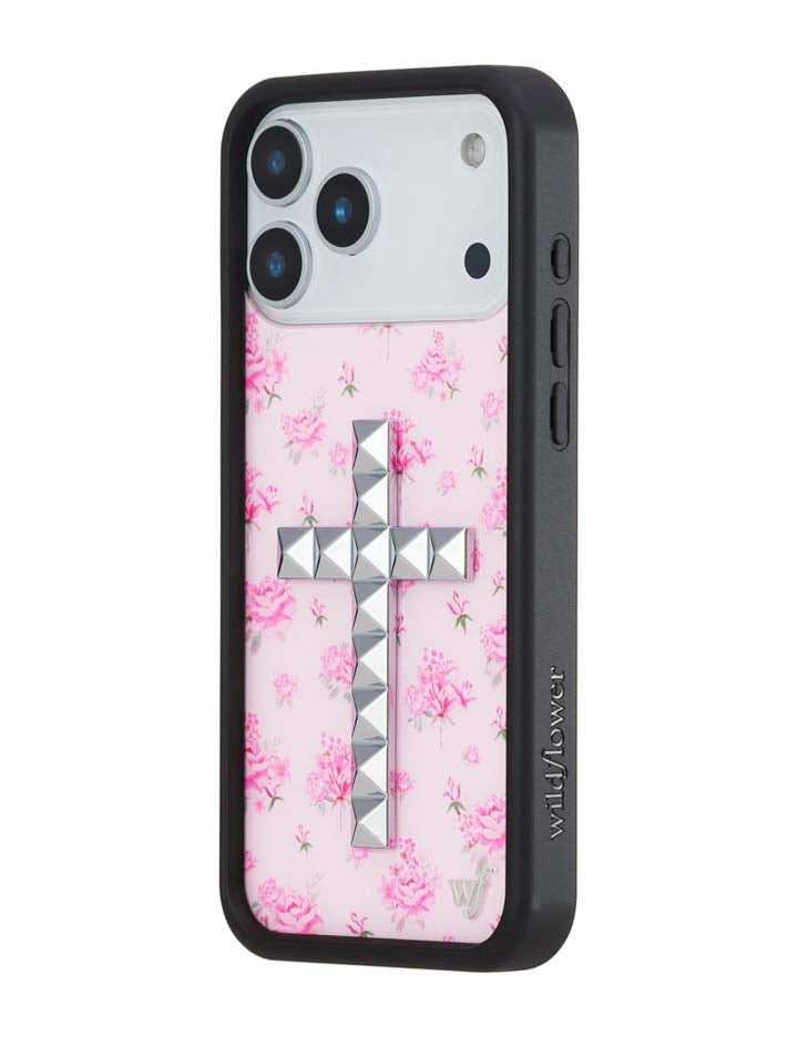 Wildflower iPhone case 17 Pro Max Stud Cross Forget Me Not Floral Pink Cute