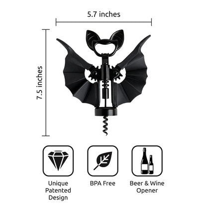 OTOTO Vino bat-shaped corkscrew, 7.5×5.7 in., unique, BPA-free design with icons for easy use.