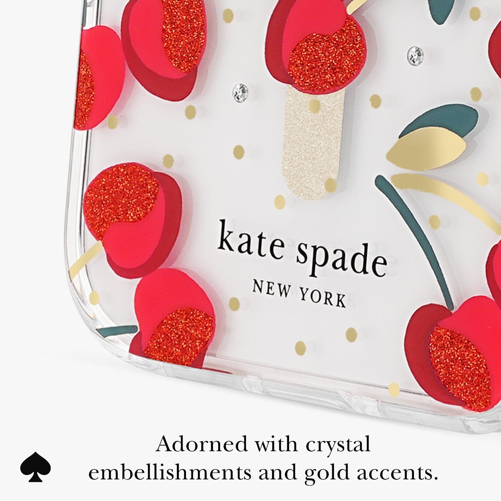 Adorned with crystal embellishments and gold accents